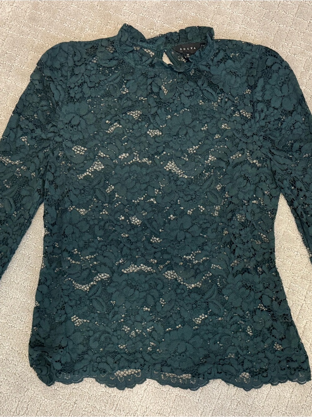 Women's Adiva Forest Green Lace Long-Sleeve Mock Neck Top M